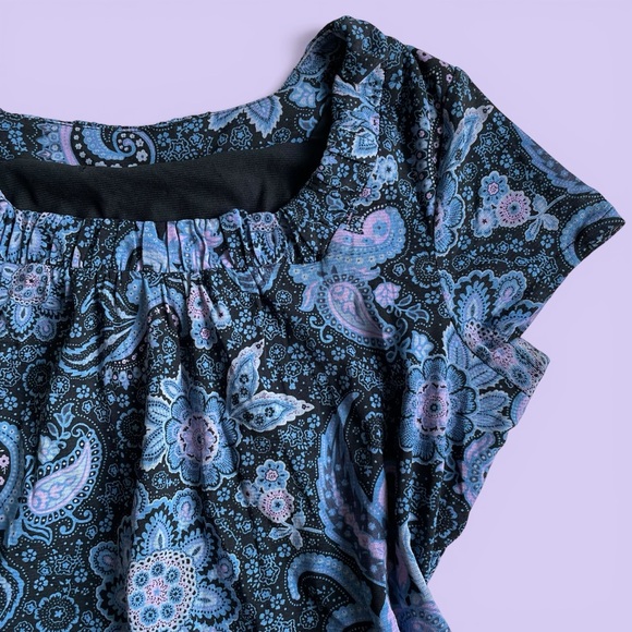 Vintage Y2K Blue Purple Paisley Square Neck Blouse Boho Top M Fairycore Coquette - Picture 3 of 10